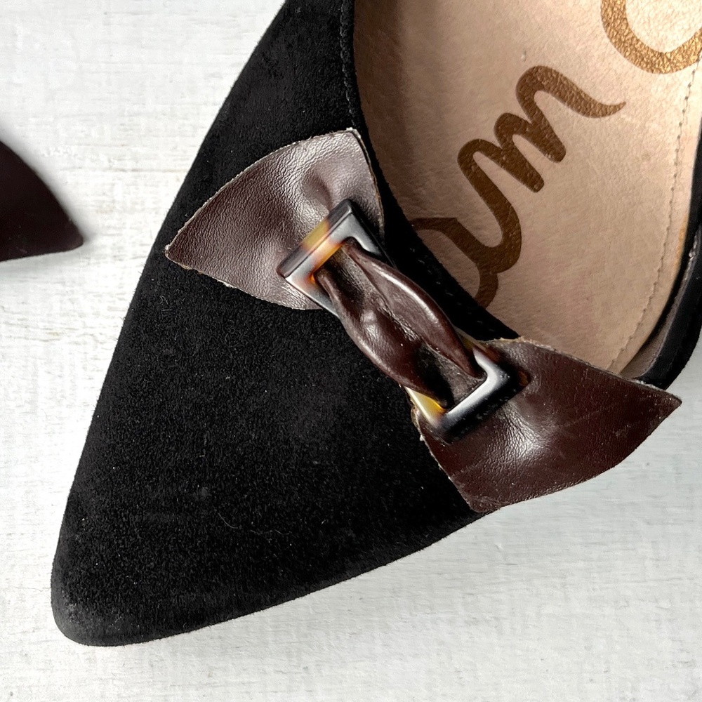 1990's Leather Bow Shoe Clips, Vintage Feminine Sweater Tortoise Buckle Pin Hair